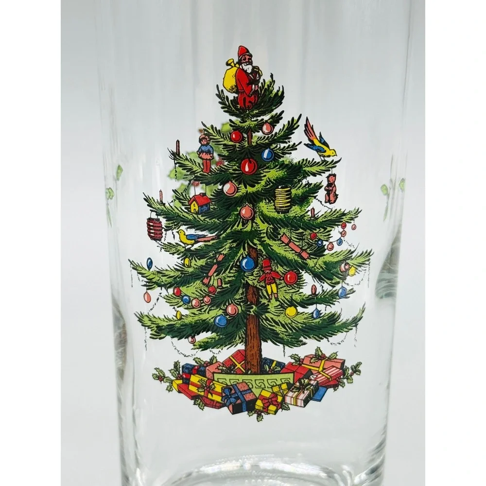 Spode Christmas Tree Highball Glasses Tumblers Clear Gold Rim Set of 4 Boxed
